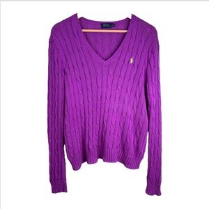 Polo Ralph Lauren Christmas Cable Knit Sweater XL Purple V Neck Preppy Classic